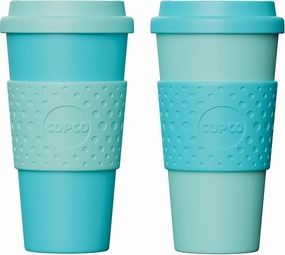 Copco Acadia 16oz Travel Mug with Lid, Set of 2 Double Wall Insulated Tumbler, Non-Slip Sleeve and BPA-Free - Microwave & Dishwasher Safe, Reusable Plastic To Go Travel Coffee Mug (Aqua/Mint)