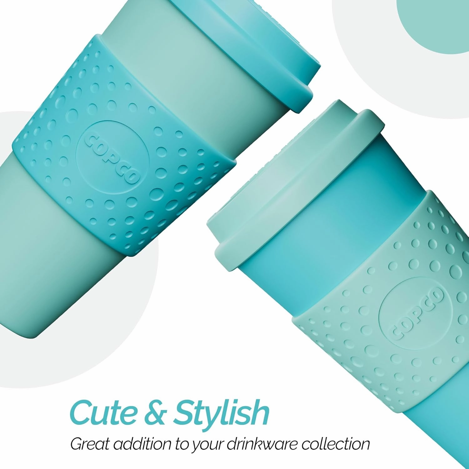 Copco Acadia 16oz Travel Mug with Lid, Set of 2 Double Wall Insulated Tumbler, Non-Slip Sleeve and BPA-Free - Microwave & Dishwasher Safe, Reusable Plastic To Go Travel Coffee Mug (Aqua/Mint)