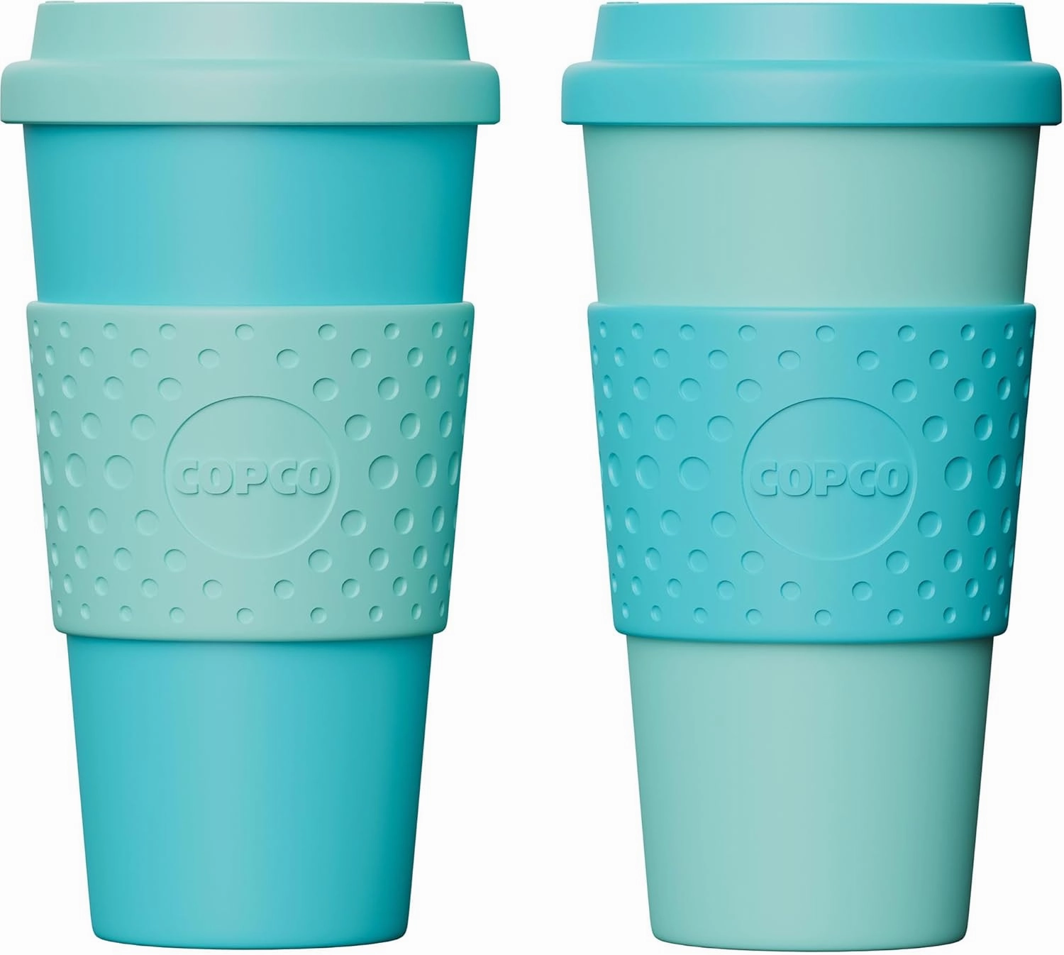 Copco Acadia 16oz Travel Mug with Lid, Set of 2 Double Wall Insulated Tumbler, Non-Slip Sleeve and BPA-Free - Microwave & Dishwasher Safe, Reusable Plastic To Go Travel Coffee Mug (Aqua/Mint)