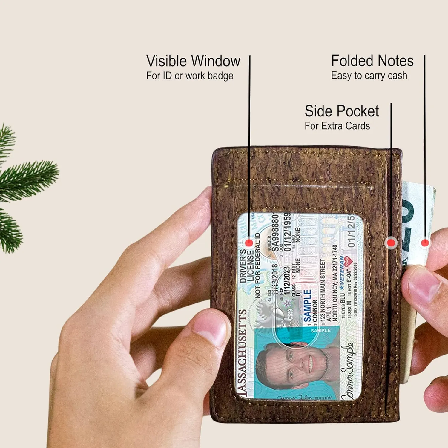 Cork Front Pocket Wallet – Cork Wallet - Vegan Leather – Cruelty Free - Eco Friendly - Black