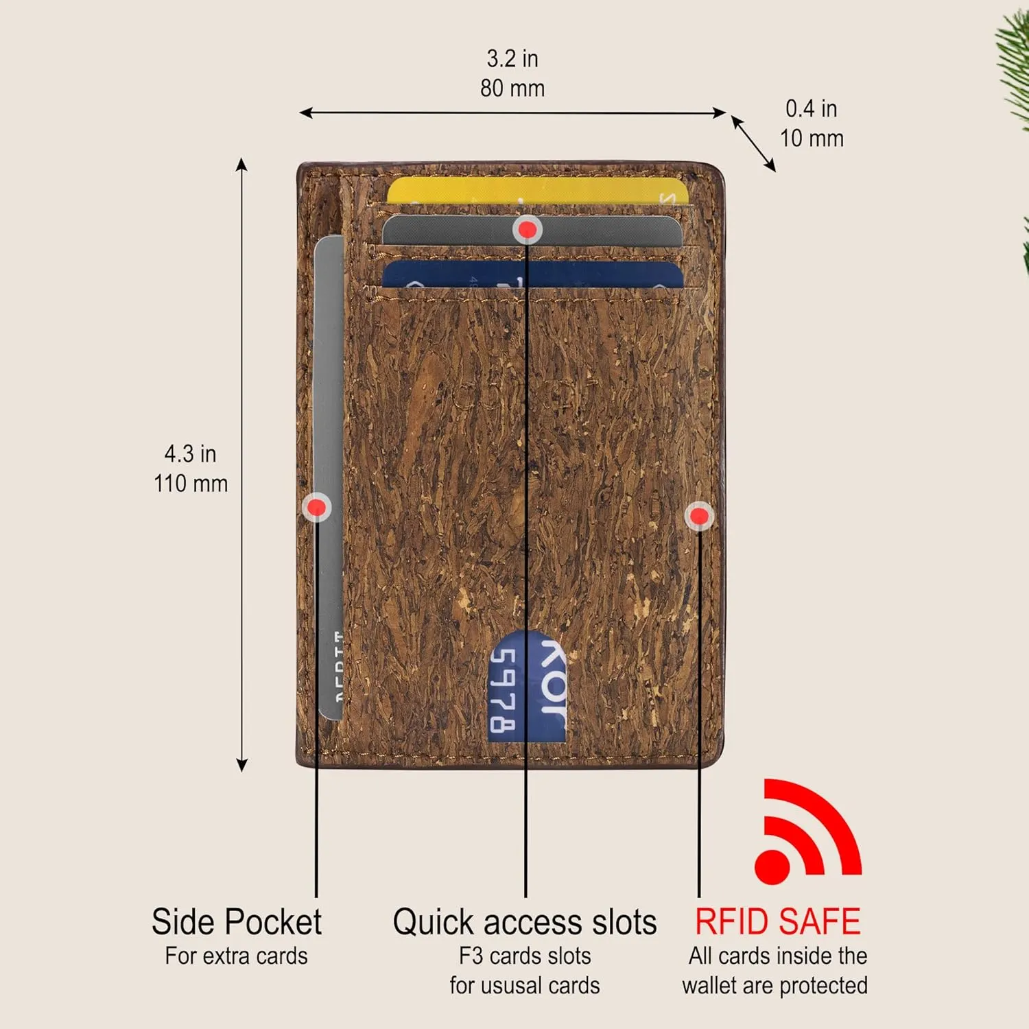 Cork Front Pocket Wallet – Cork Wallet - Vegan Leather – Cruelty Free - Eco Friendly - Black