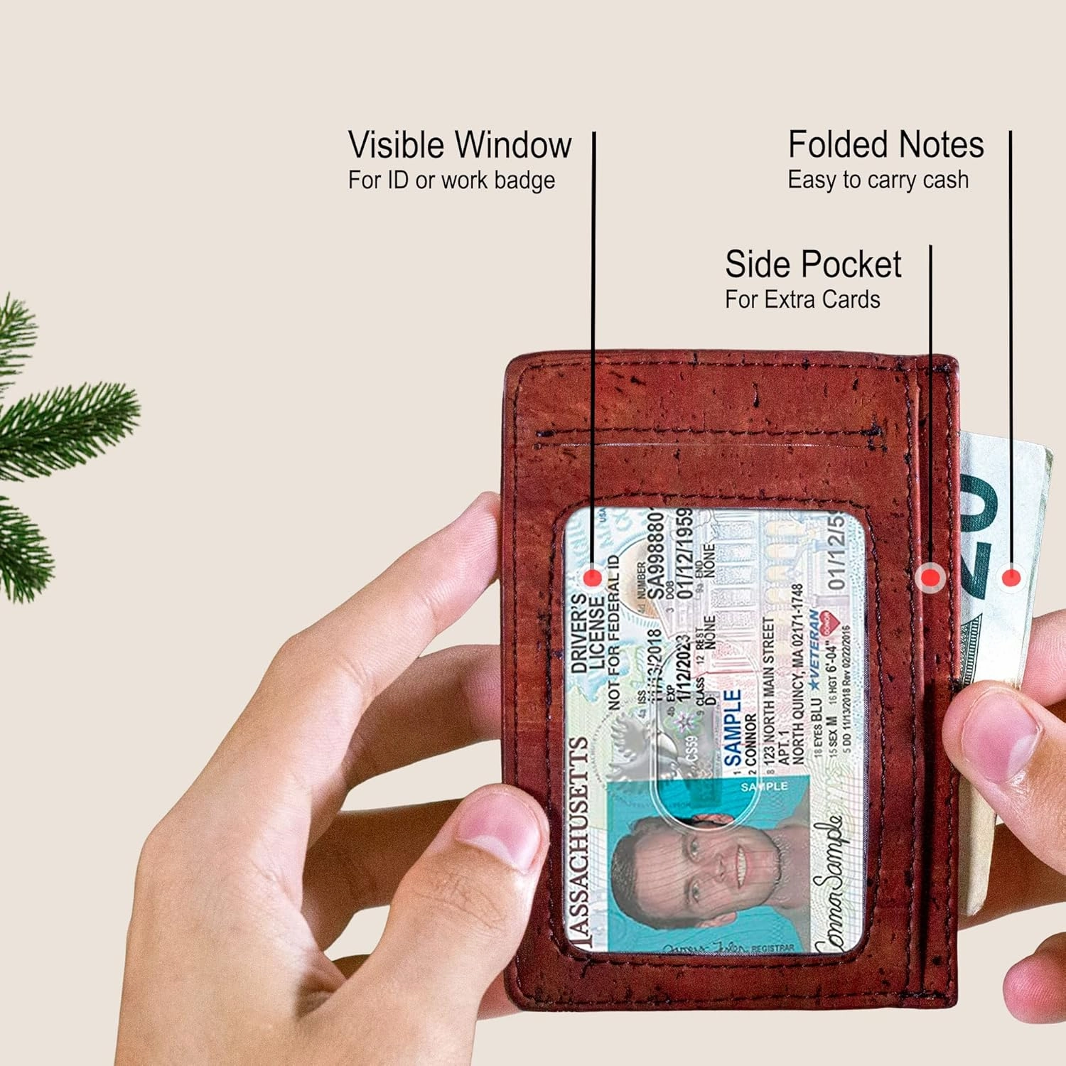 Cork Front Pocket Wallet – Cork Wallet - Vegan Leather – Cruelty Free - Eco Friendly - Black