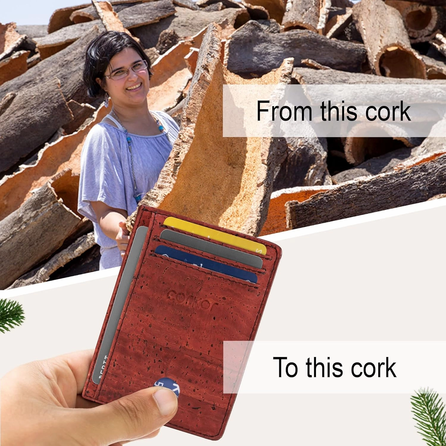 Cork Front Pocket Wallet – Cork Wallet - Vegan Leather – Cruelty Free - Eco Friendly - Black