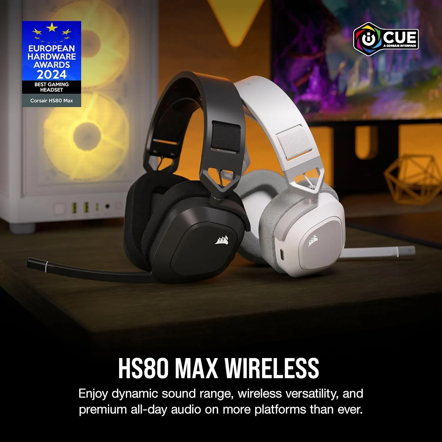 Corsair HS80 MAX Wireless Multiplatform Gaming Headset with Bluetooth – Dolby Atmos – Broadcast Quality Microphone – iCUE Compatible – PC, Mac, PS5, PS4, Mobile – White