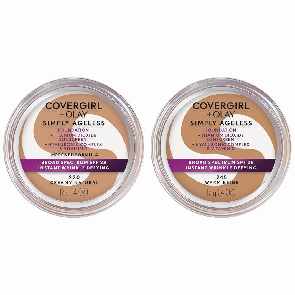 COVERGIRL Simply Ageless Instant Wrinkle-Defying Foundation Bundle - Creamy Natural 0.44 Fl Oz & 245 Warm Beige 0.4 Oz