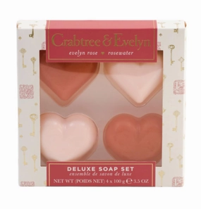 Crabtree & Evelyn Heart Shaped Soap Bar Set - EVELYN ROSE & ROSEWATER Scents - 3.5 oz each