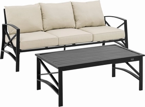 Crosley Furniture Kaplan 2-Piece Outdoor Sofa Patio Furniture Set, Conversation Sets for Porch, Deck, Oiled Bronze with Oatmeal Cushions