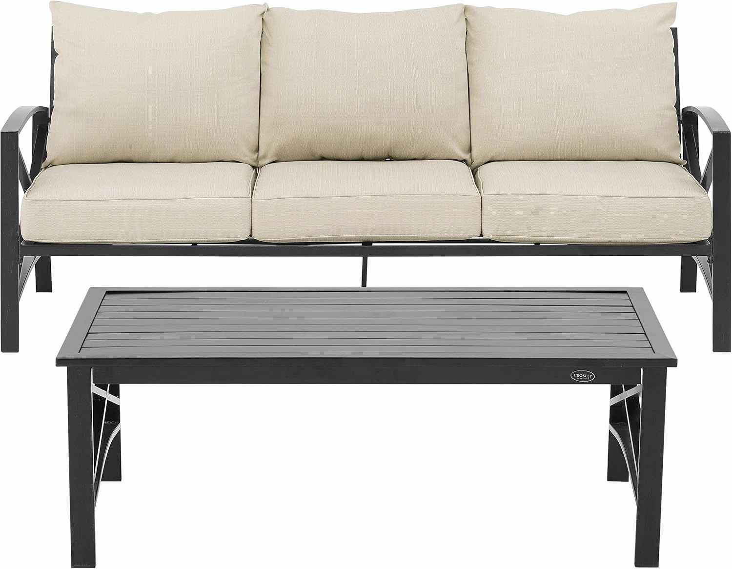 Crosley Furniture Kaplan 2-Piece Outdoor Sofa Patio Furniture Set, Conversation Sets for Porch, Deck, Oiled Bronze with Oatmeal Cushions