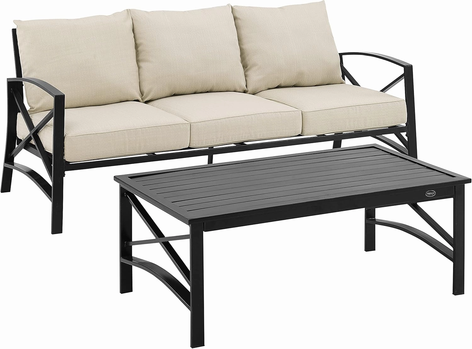 Crosley Furniture Kaplan 2-Piece Outdoor Sofa Patio Furniture Set, Conversation Sets for Porch, Deck, Oiled Bronze with Oatmeal Cushions