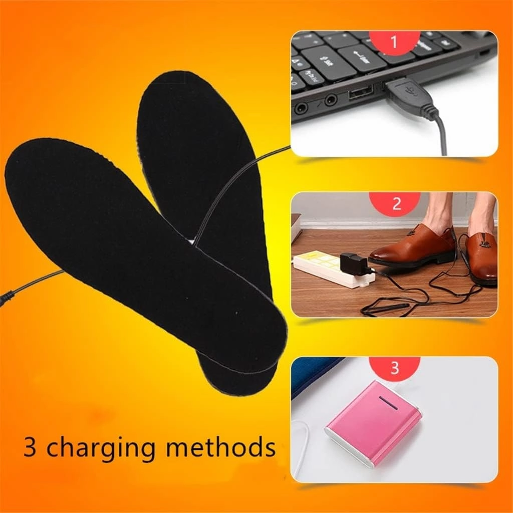 CSCDD Electric Powered Plush Heating Insoles Winter Keep Warm Foot Shoes Data Line   Insole for Men and Women 1Pair(CN Size 43 to 44)