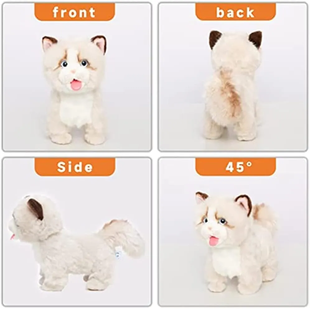 CU-MATE Interactive Ragdoll Cat,Electric Plush Toy, Pet Cat,Robot Cat with Walking/Nodding/Tail Wagging/Barking/Drinking Milk, Present Gift for Girls Boys