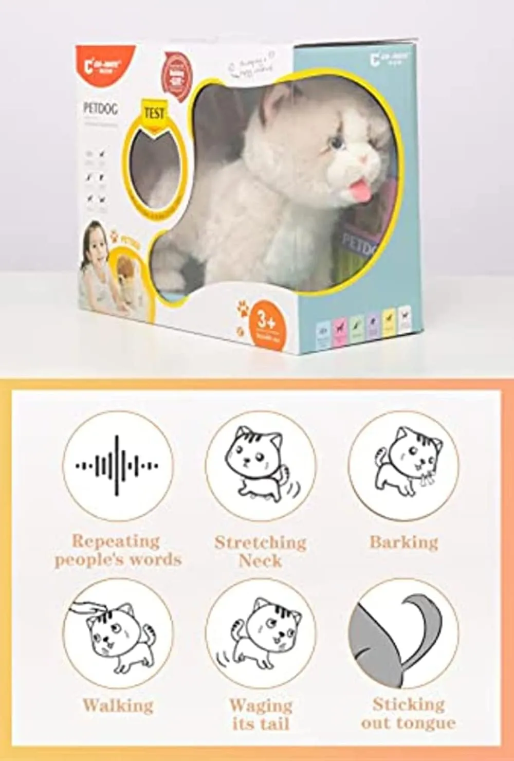 CU-MATE Interactive Ragdoll Cat,Electric Plush Toy, Pet Cat,Robot Cat with Walking/Nodding/Tail Wagging/Barking/Drinking Milk, Present Gift for Girls Boys