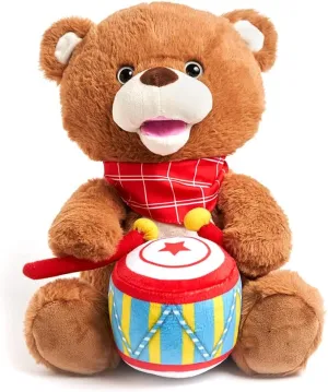 Cuddle Barn - Drummin' Billy | Animated Bear Stuffed Animal Musical Plush Toy Drums and Sings Along to Ants Go Marching and Five Little Bears, 11 inches