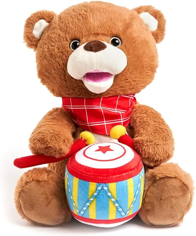 Cuddle Barn - Drummin' Billy | Animated Bear Stuffed Animal Musical Plush Toy Drums and Sings Along to Ants Go Marching and Five Little Bears, 11 inches
