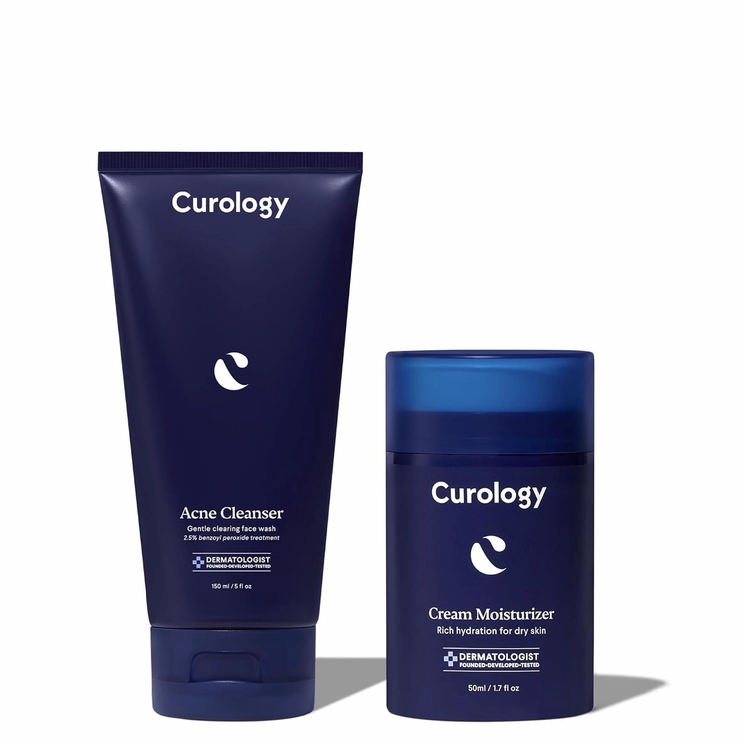 Curology Acne Skin Care Set, Acne Cleanser Face Wash with 2.5% Benzoyl Peroxide and Cream Moisturizer with Hyaluronic Acid, Fragrance Free