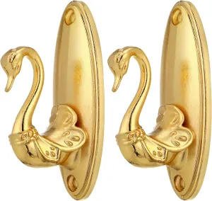 Curtain Holdbacks Pair of Vintage Swan Style Drapery Tieback Hooks (Golden)