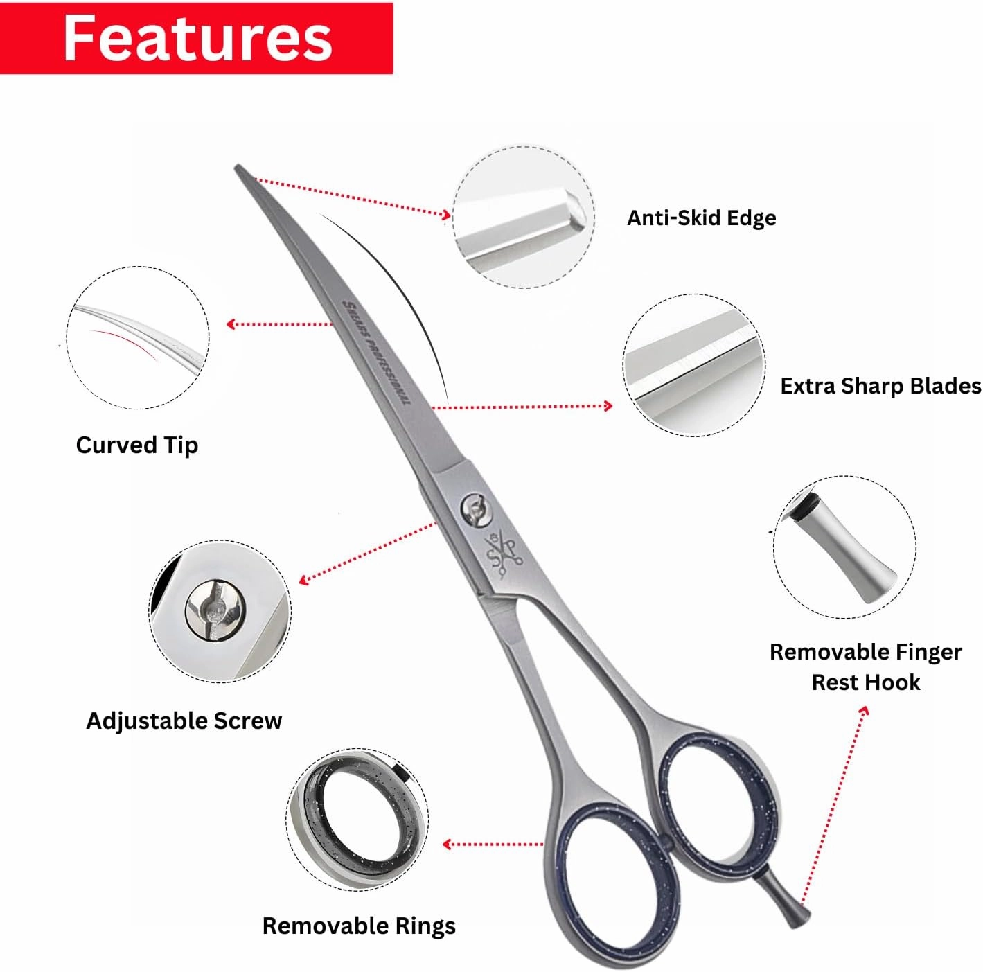 Curved Grooming Scissor for Dog Ergonomic Pet and Cats Trimming shear Long Sharp & Comfortable