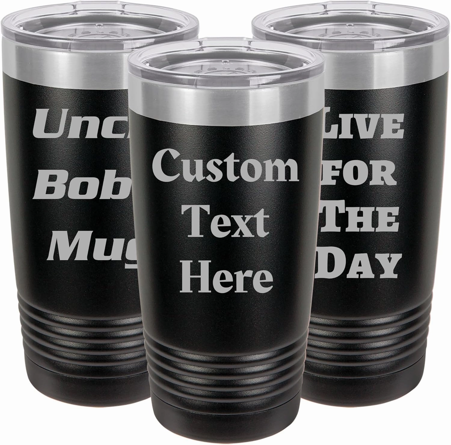 Customized 20oz Tumblers, Double Wall Personalized Bottles with Splash and Leak Proof Slider Lid, Laser Engraved Text with Names (20oz, Black)