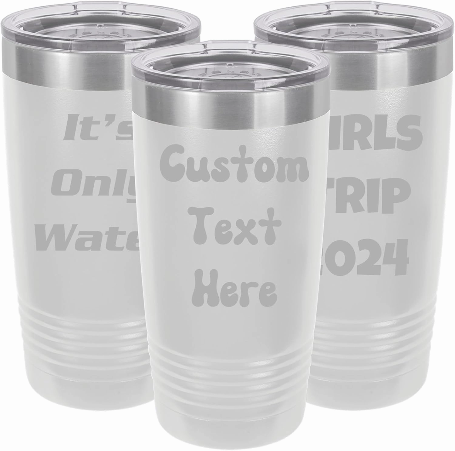 Customized Vacuum Insulated Tumblers, Double Wall Personalized Bottles with Splash and Leak Proof Upgraded Slider Lid, Laser Engraved Text for Special Holidays (20oz, White)