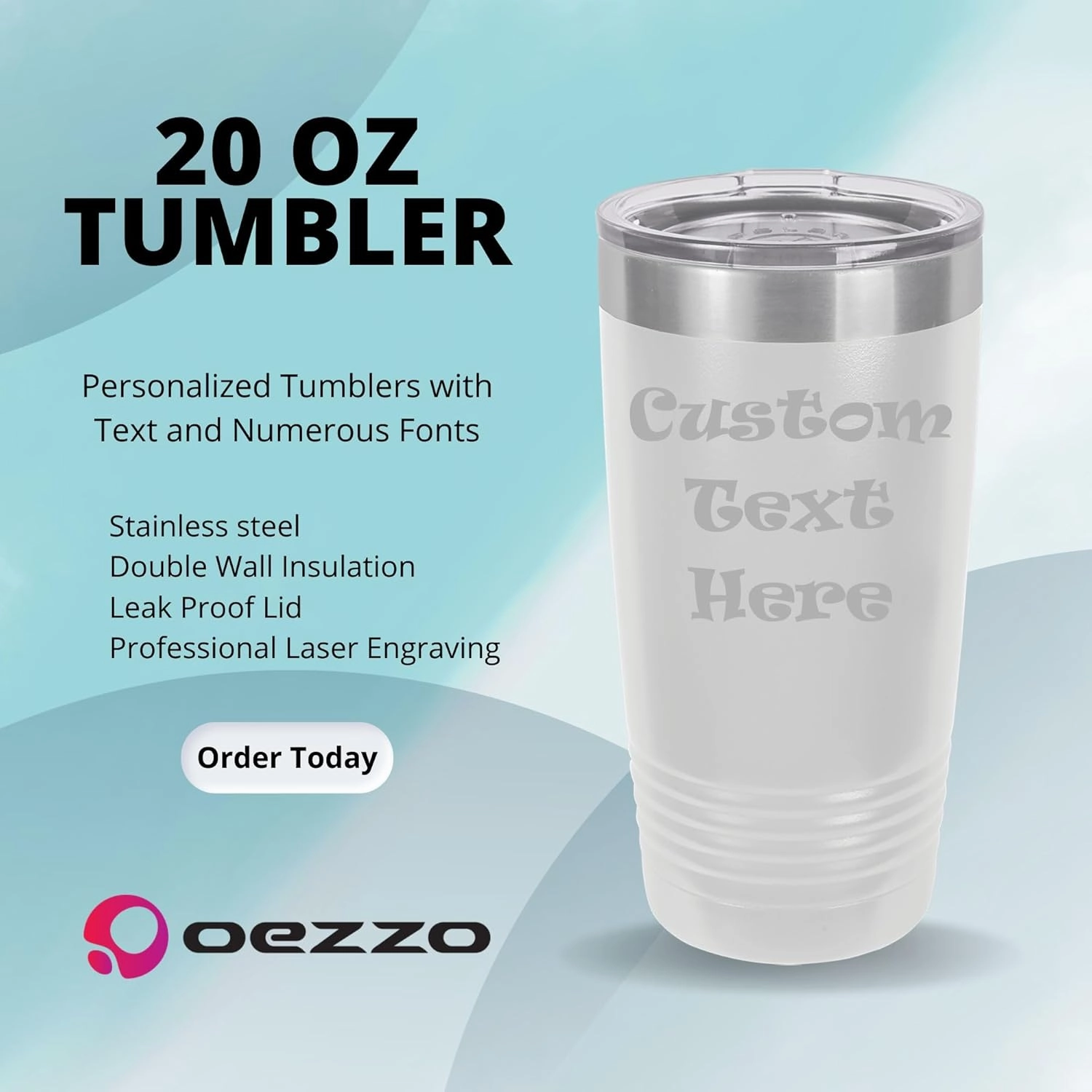 Customized Vacuum Insulated Tumblers, Double Wall Personalized Bottles with Splash and Leak Proof Upgraded Slider Lid, Laser Engraved Text for Special Holidays (20oz, White)