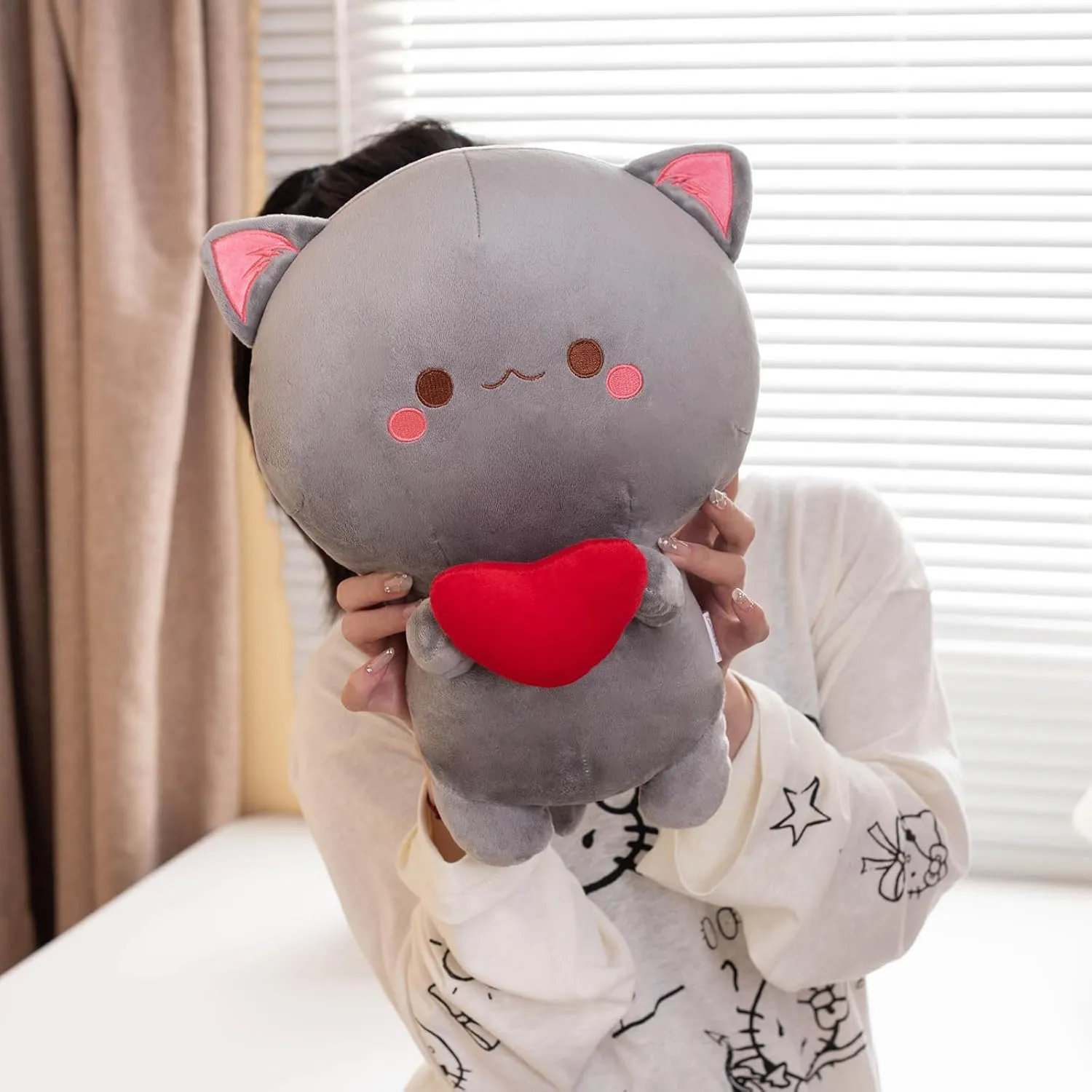 Cute Cat Plush Toy - Super Soft Grey Cat Plush Stuffed Animal, Valentine's Day Birthday Gift