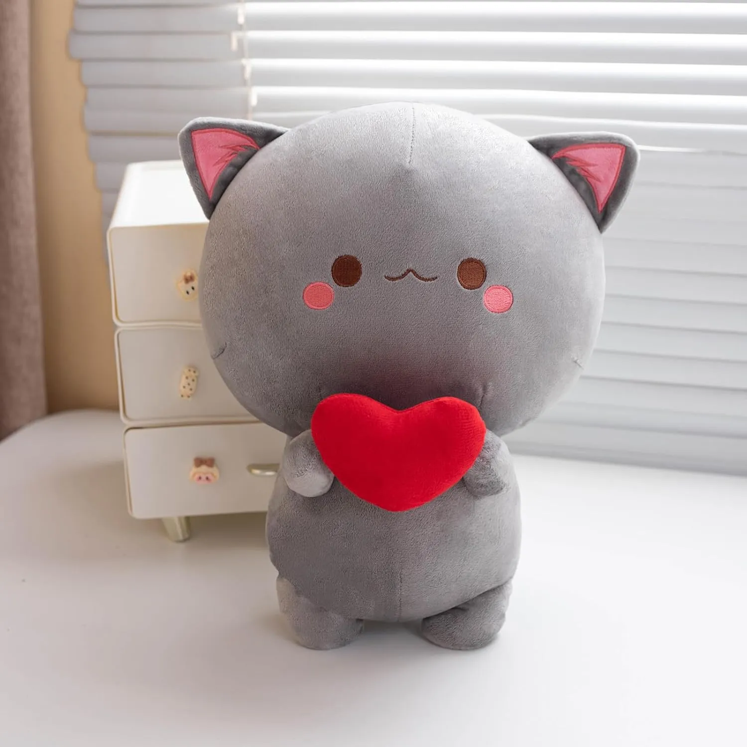 Cute Cat Plush Toy - Super Soft Grey Cat Plush Stuffed Animal, Valentine's Day Birthday Gift