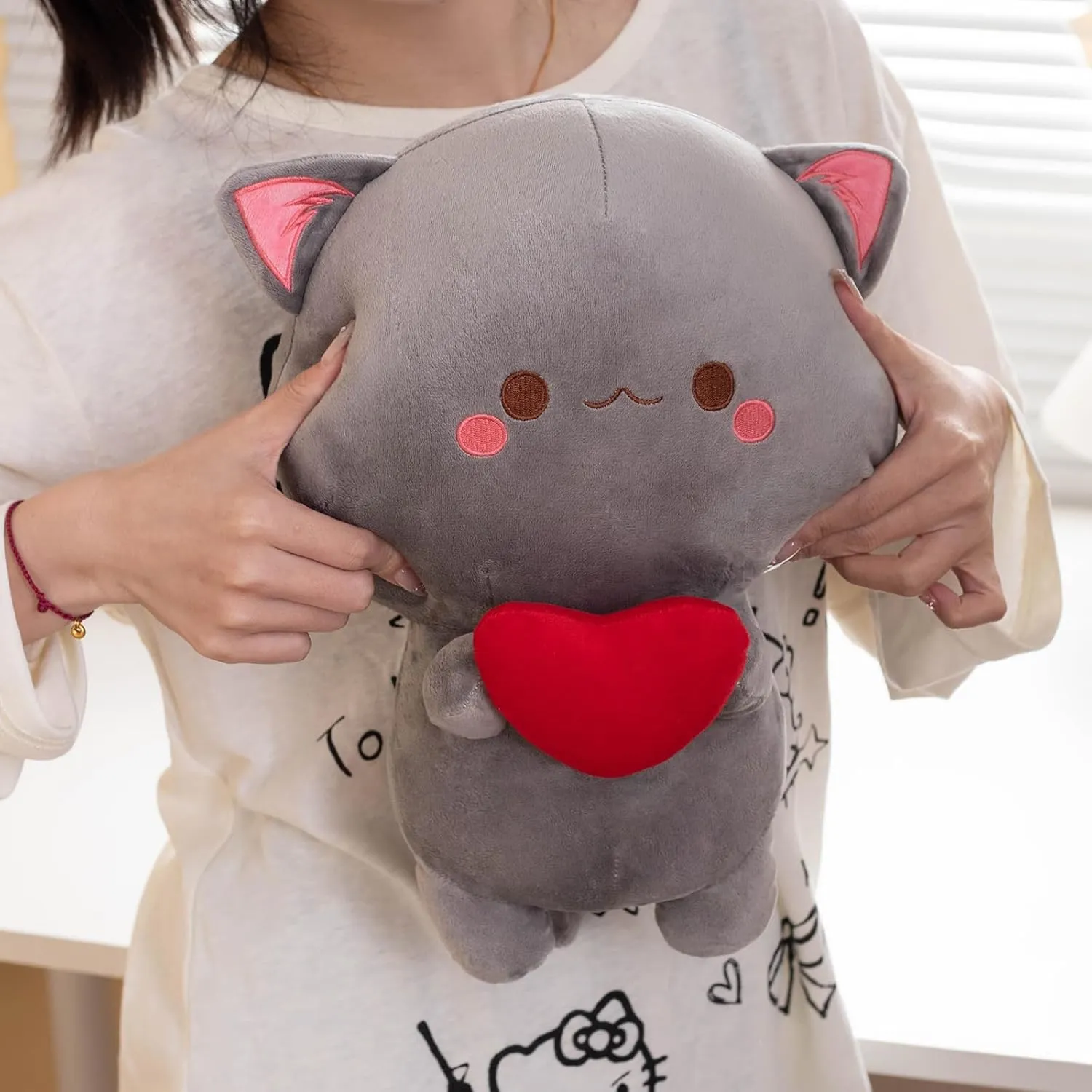 Cute Cat Plush Toy - Super Soft Grey Cat Plush Stuffed Animal, Valentine's Day Birthday Gift