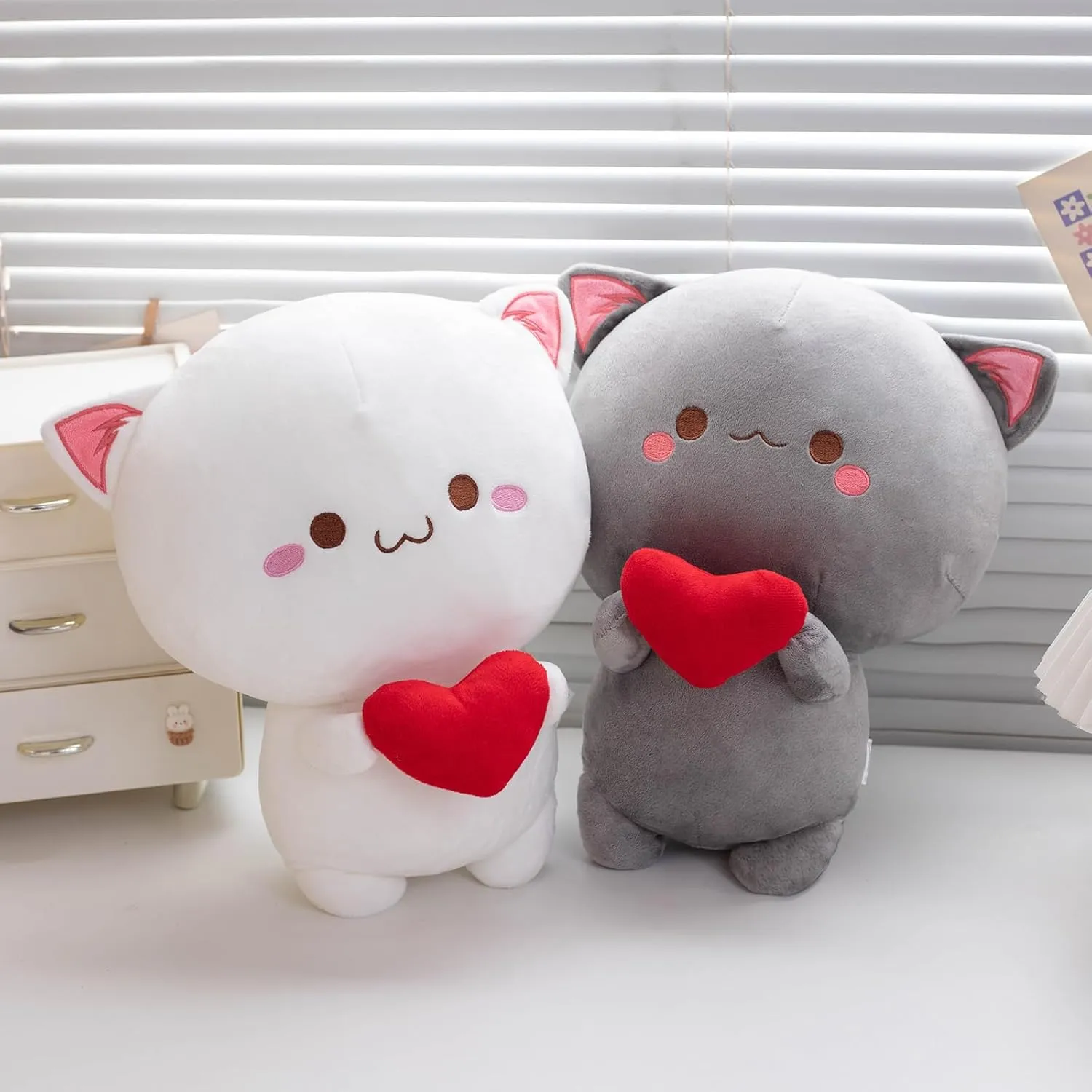 Cute Cat Plush Toy - Super Soft Grey Cat Plush Stuffed Animal, Valentine's Day Birthday Gift