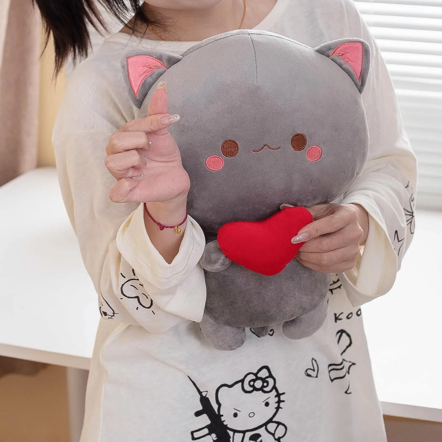Cute Cat Plush Toy - Super Soft Grey Cat Plush Stuffed Animal, Valentine's Day Birthday Gift