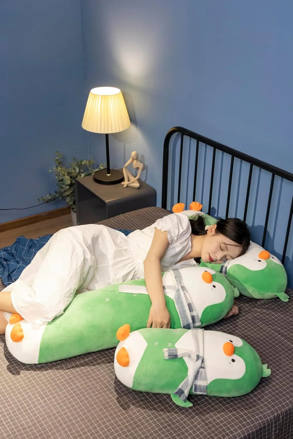Cute Green Penguin Stuffed Animal 27.5''- Long Body Plush Pillow, Soft Cuddly Toy for Anxiety & Sleep, Emotional Support for Kids, Adults, Girlfriend, Bed & Room Decor