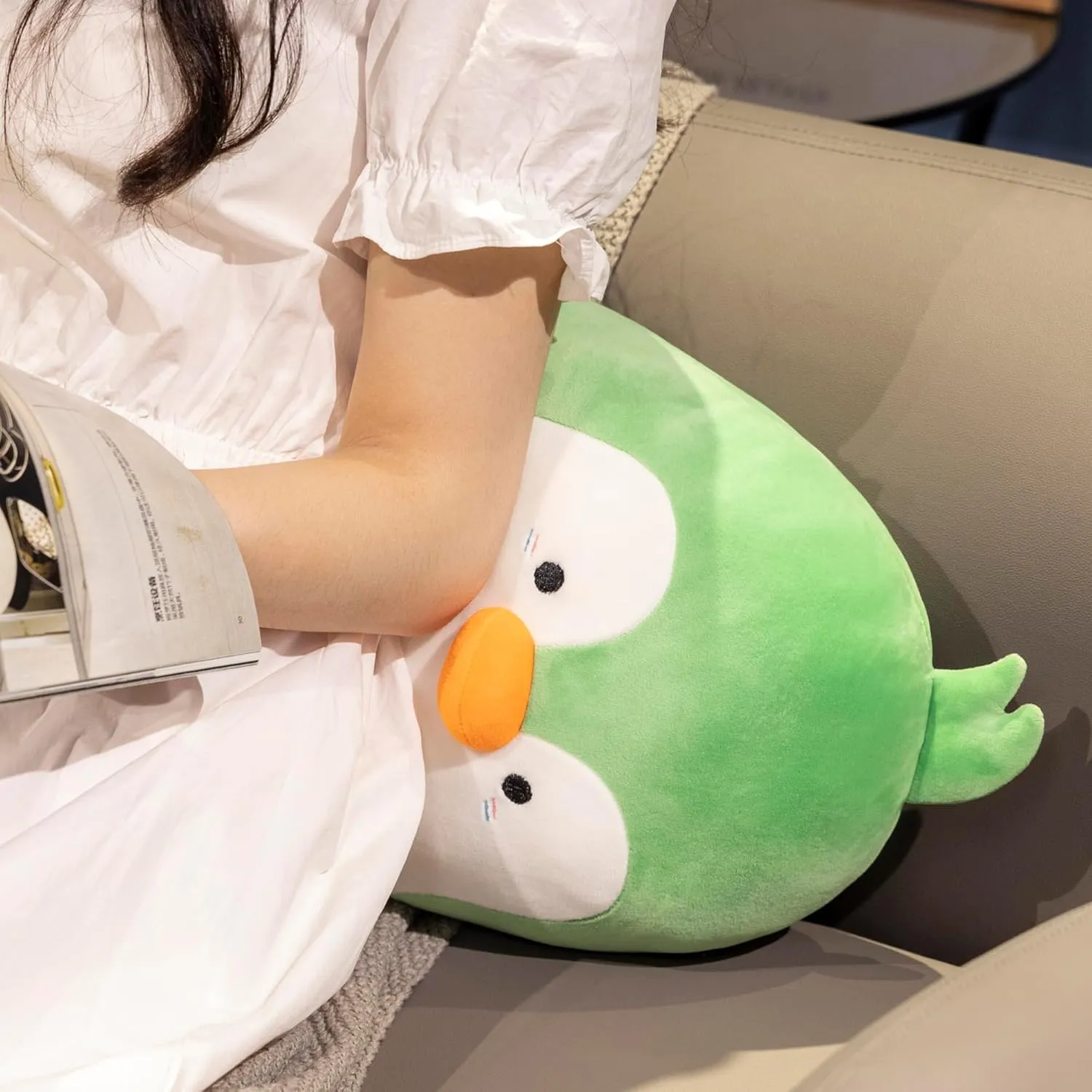 Cute Green Penguin Stuffed Animal 27.5''- Long Body Plush Pillow, Soft Cuddly Toy for Anxiety & Sleep, Emotional Support for Kids, Adults, Girlfriend, Bed & Room Decor