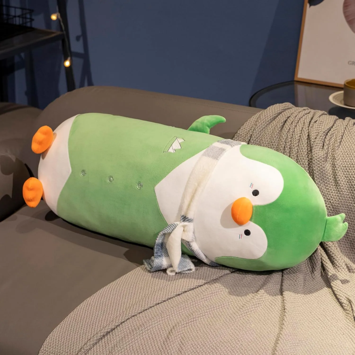Cute Green Penguin Stuffed Animal 27.5''- Long Body Plush Pillow, Soft Cuddly Toy for Anxiety & Sleep, Emotional Support for Kids, Adults, Girlfriend, Bed & Room Decor