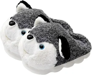 Cute Women's Cartoon Animal Dog Slippers - Warm & Furry, Perfect for Winter & Home