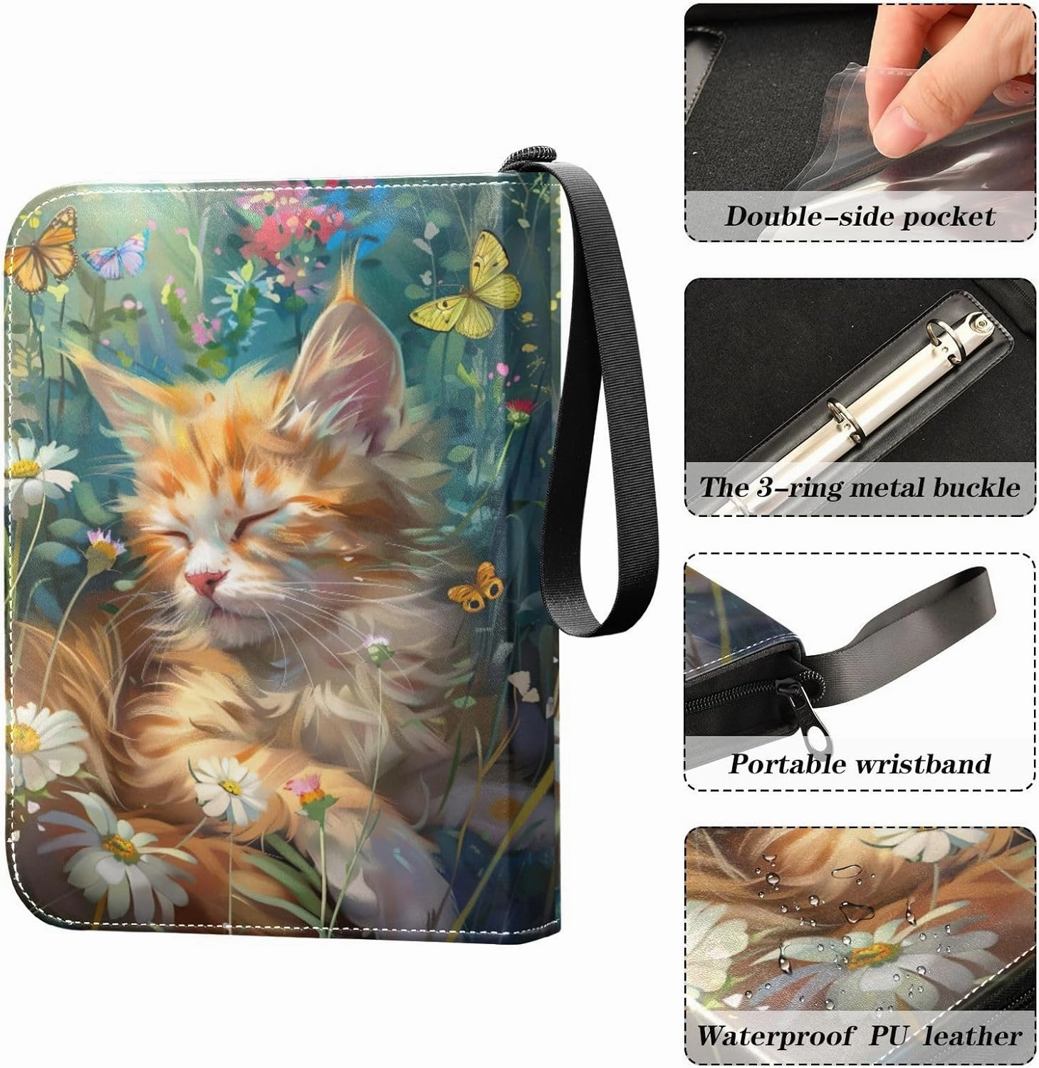 Cute Cat Trading Card Holder Binder 4-Pocket Card Collector Book Fits 400 Cards for Sports Cards, Game Cards