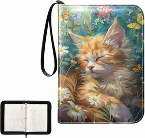 Cute Cat Trading Card Holder Binder 4-Pocket Card Collector Book Fits 400 Cards for Sports Cards, Game Cards