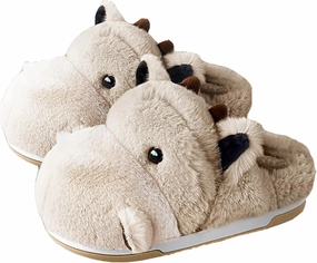 Cute Hippo Cartoon Animal Winter Warm Home Furry Slippers