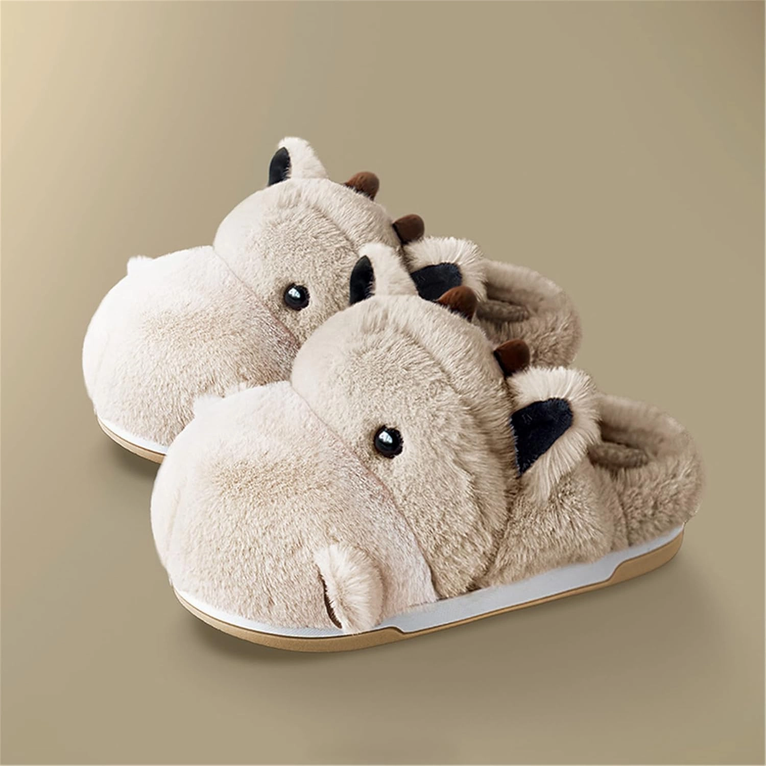Cute Hippo Cartoon Animal Winter Warm Home Furry Slippers