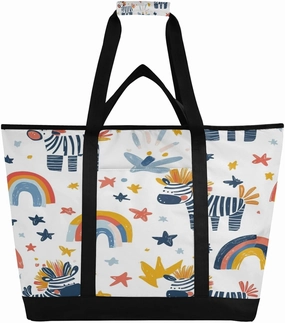 Cute Zebra Reusable Insulated Lunchbox Cooler Bag, Leakproof Kitchen Grocery Bag Collapsible Portable Cooler Tote Bag for Picnic, Camping, Office, Travel