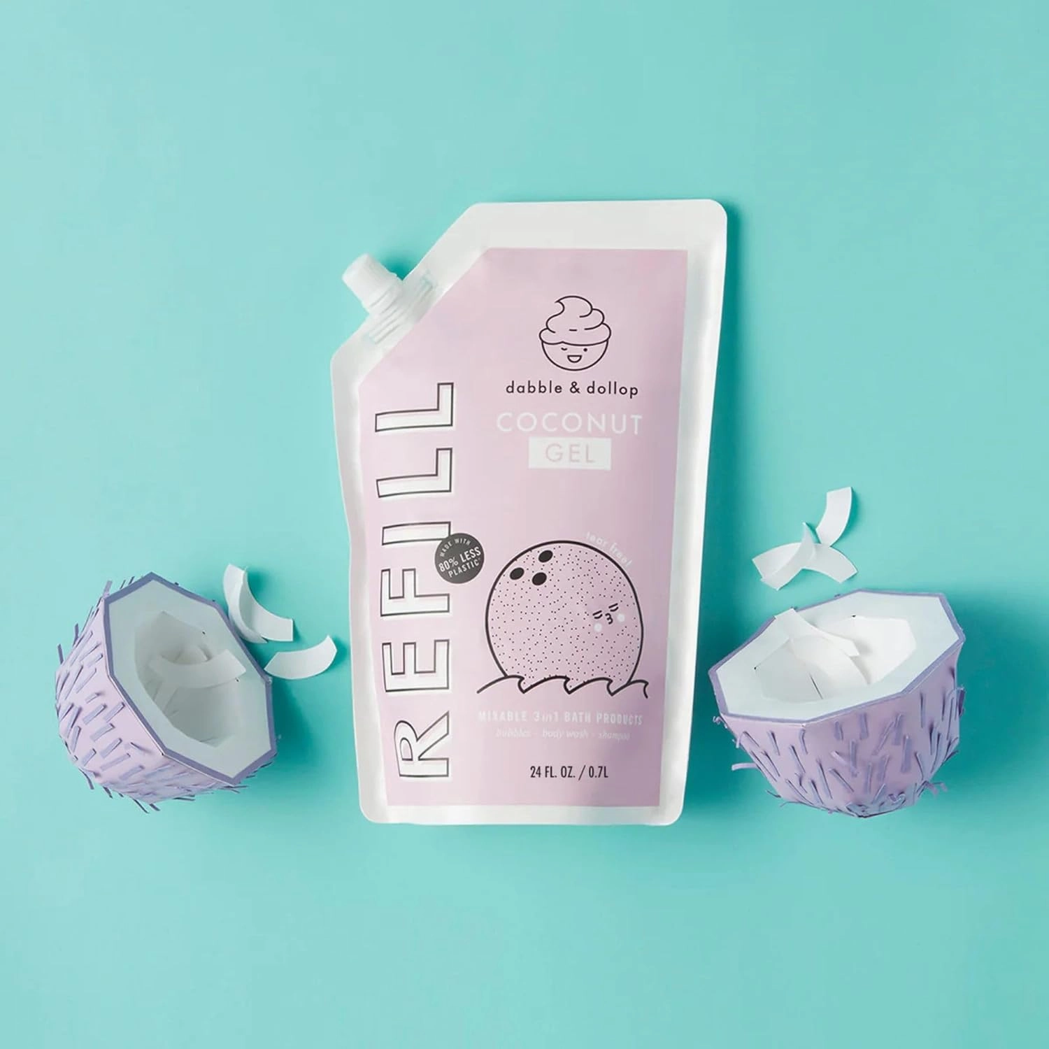 Dabble & Dollop Coconut Body Wash Refill - All Natural Fragrances, Dermatologist Tested, Tear-Free, Non-Irritating, Hypoallergenic, pH Balanced, Leaping Bunny Certified (24oz)