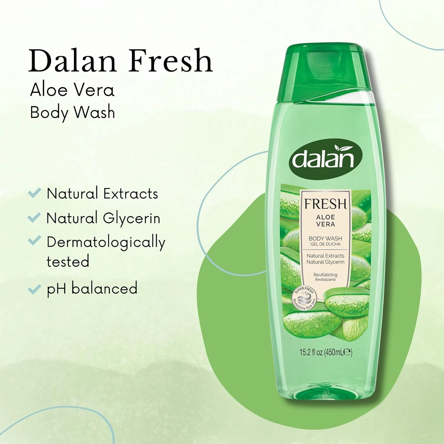 Dalan Natural Extracts Body Wash, with Fresh Pink Grapefruit & Aloe Vera & Sea Minerals, 15.2 fl oz (6 Pack, Aloe Vera)