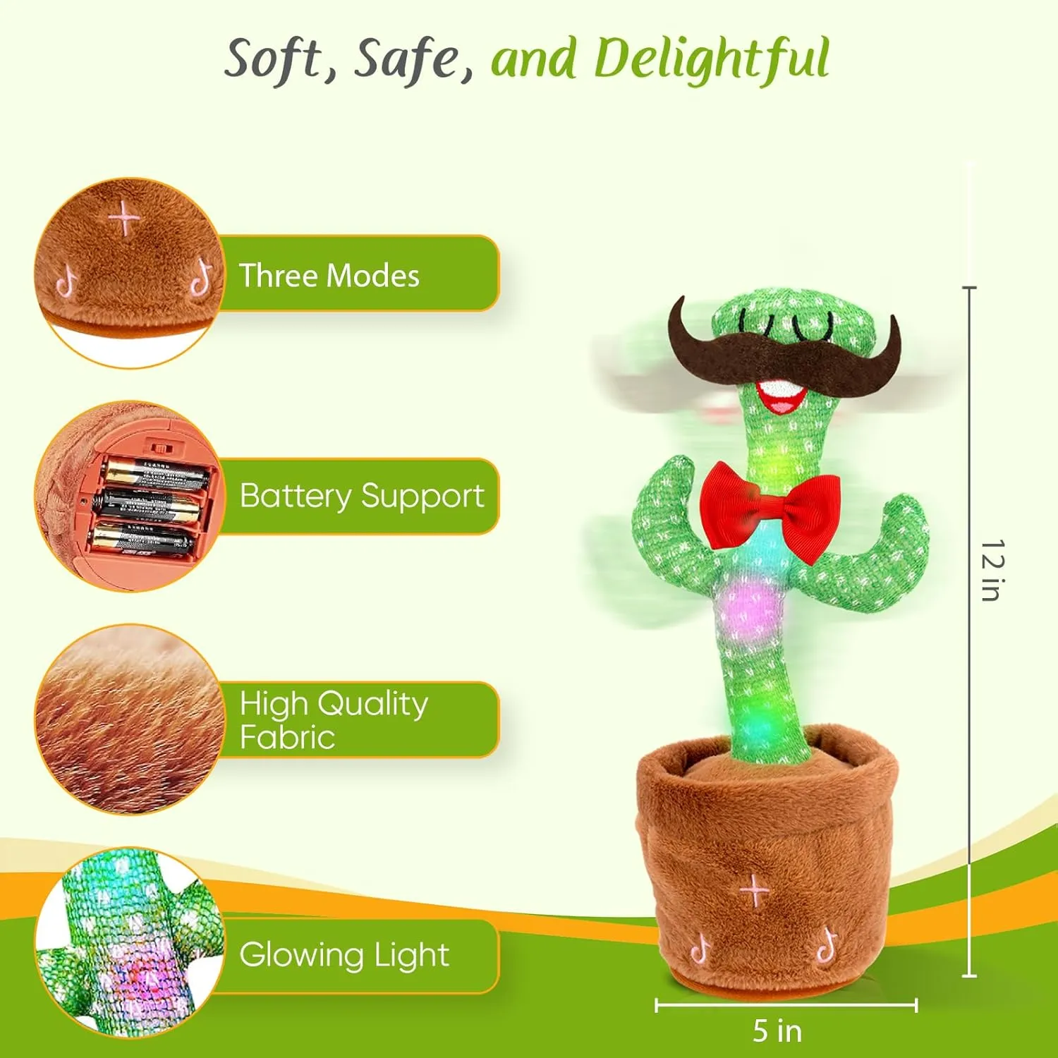 Dancing Cactus Toy, Talking Cactus Toys, Easter Volume Adjustable Gift for Baby Girls Boys Kids 1 2 3 6 9 12 Year Old, Repeat What You Say Toy of Easter Gifts-Red Tie