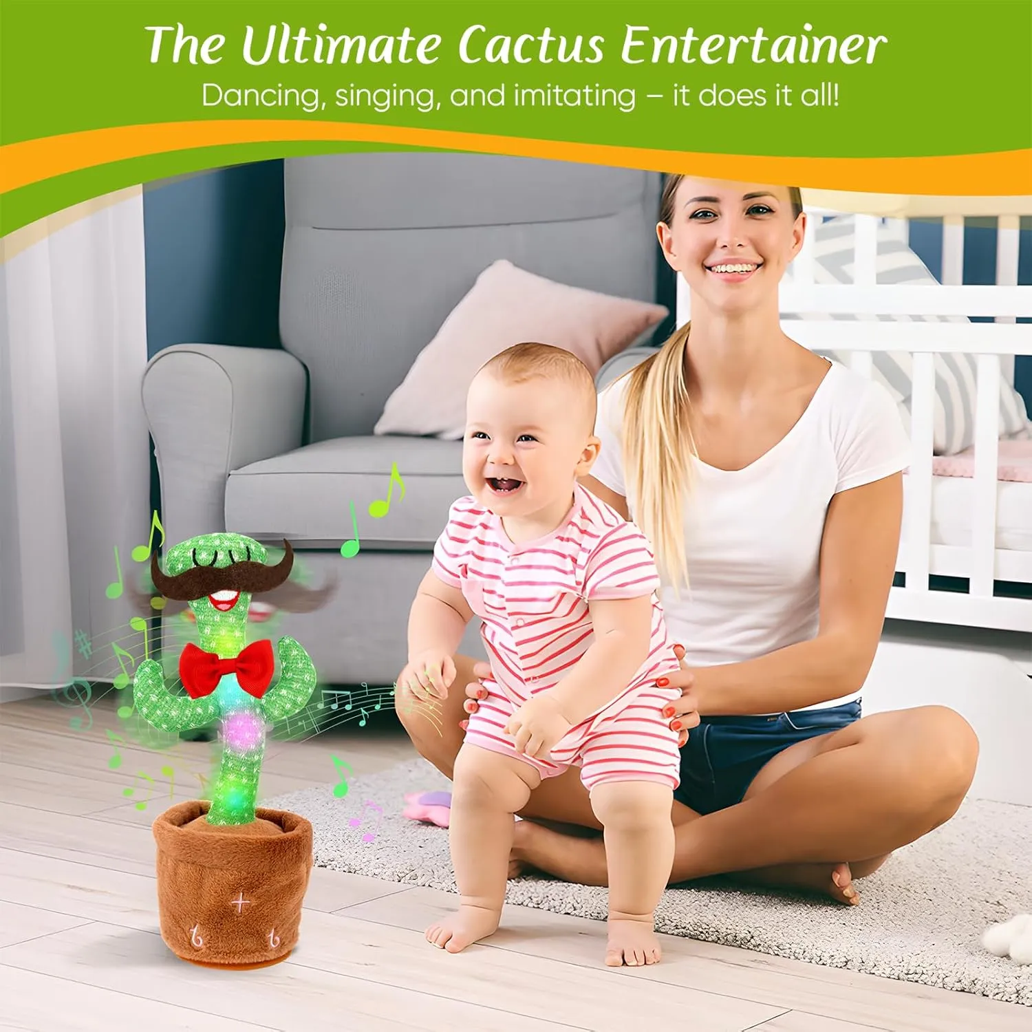 Dancing Cactus Toy, Talking Cactus Toys, Easter Volume Adjustable Gift for Baby Girls Boys Kids 1 2 3 6 9 12 Year Old, Repeat What You Say Toy of Easter Gifts-Red Tie