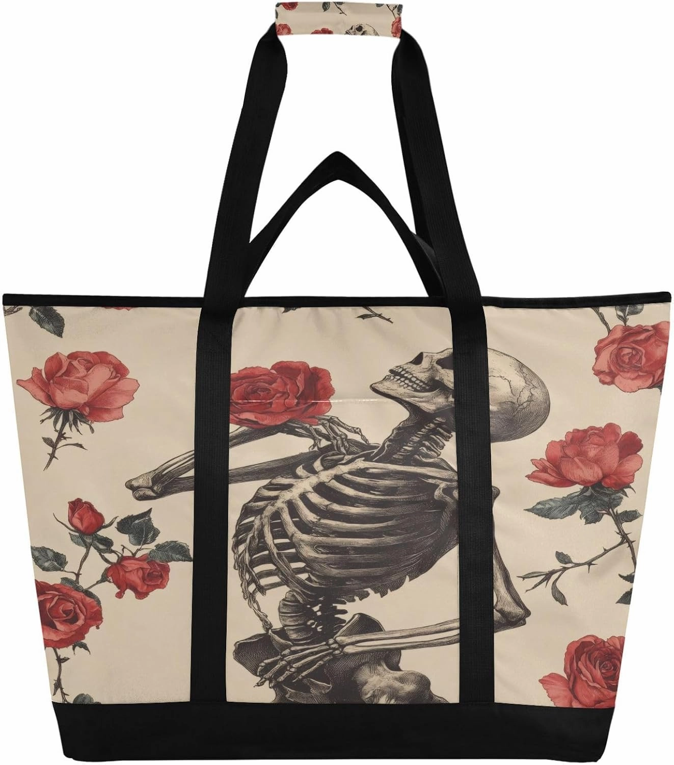 Dancing Skeleton Rose Reusable Insulated Lunchbox Cooler Bag, Leakproof Kitchen Grocery Bag Collapsible Portable Cooler Tote Bag for Picnic, Camping, Office, Travel