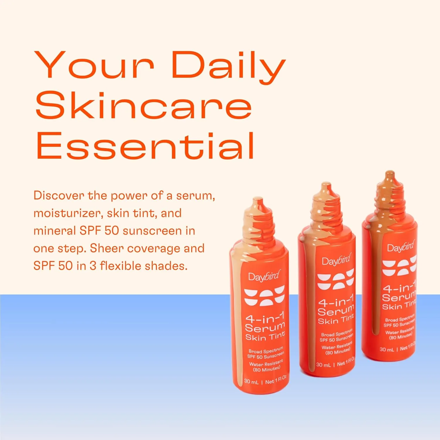Daybird 4 in 1 Tinted Serum, Tinted Moisturizer and Sunscreen for Face, SPF 50  Niacinamide, 1 Ounce (Medium)