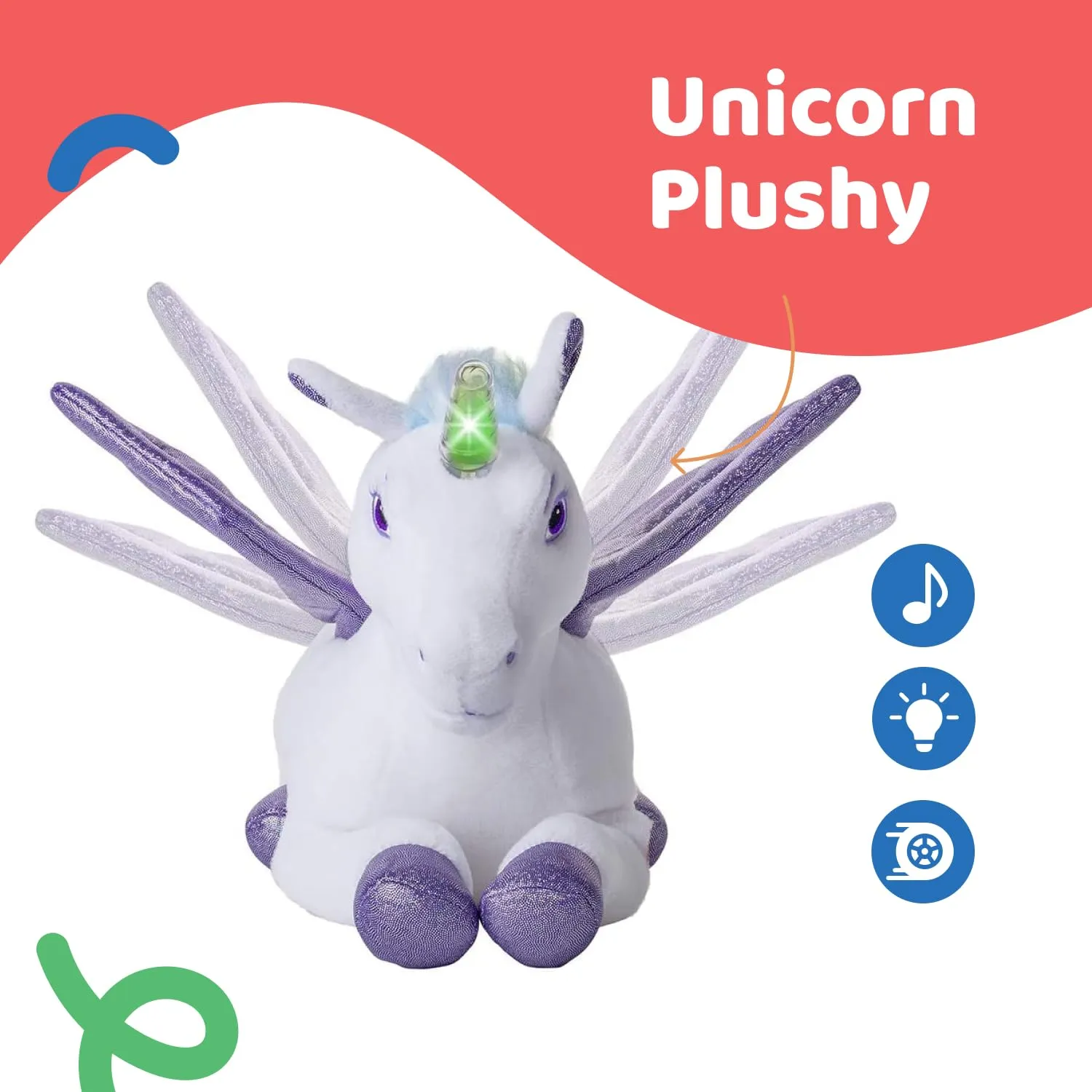 Dazmers Unicorn Light Up Stuffed Animal Toy with Flapping Wings - Musical Unicorn Plushies for Girls and Boys with Magical Lights and Sounds (Purple)