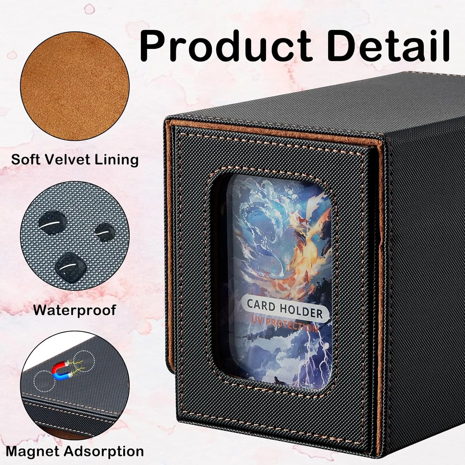 Deck Box Compatible with Mtg Cards, Prime Card Display Commander Box Magic The Gathering Deck Box Holding 250  Sleeveless Trading Card Storage Box Card box with Dice Tray (Black&Brown)