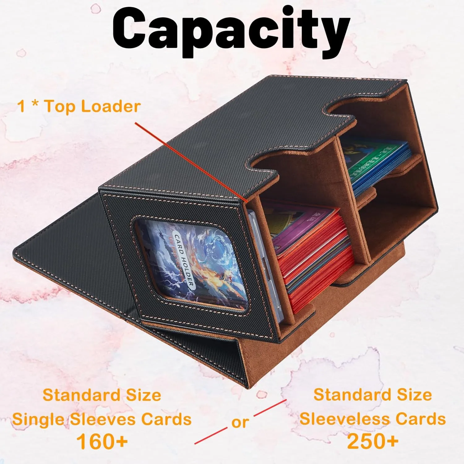 Deck Box Compatible with Mtg Cards, Prime Card Display Commander Box Magic The Gathering Deck Box Holding 250  Sleeveless Trading Card Storage Box Card box with Dice Tray (Black&Brown)