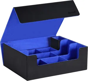 Deck Case for Trading Cards 1800 , PU Leather Commander Deck Box Organizer Holder with Magnetic Closure and Microfiber Lining for MTG and Magic Game Cards, Black/Blue