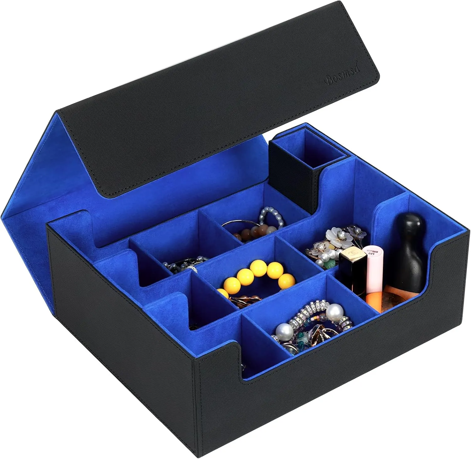 Deck Case for Trading Cards 1800 , PU Leather Commander Deck Box Organizer Holder with Magnetic Closure and Microfiber Lining for MTG and Magic Game Cards, Black/Blue