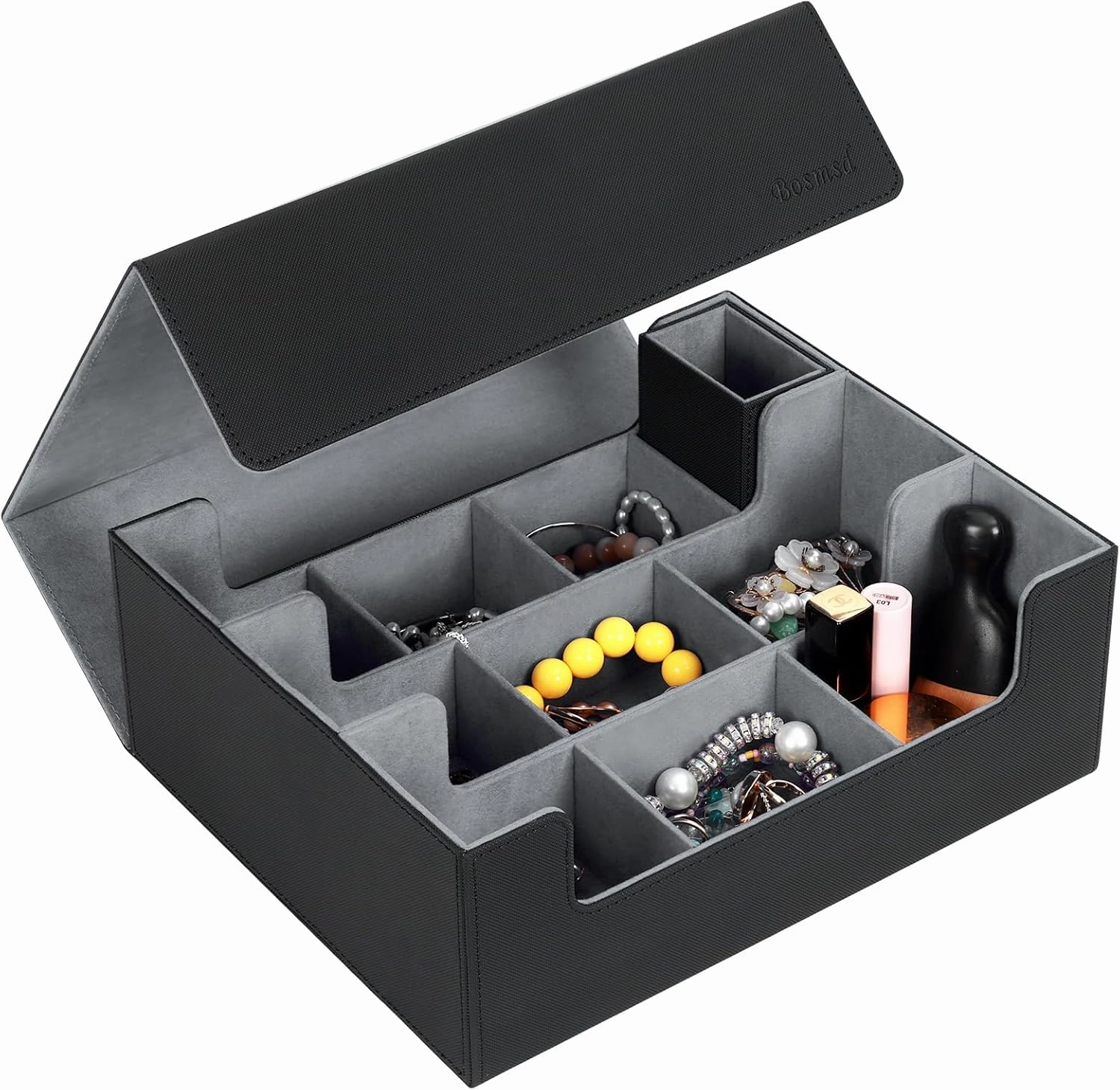 Deck Case for Trading Cards 1800 , PU Leather Commander Deck Box Organizer Holder with Magnetic Closure and Microfiber Lining for MTG and Magic Game Cards, Black/Grey